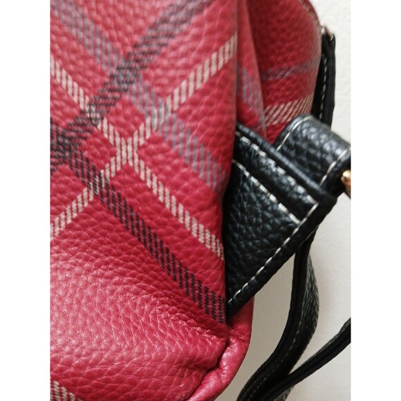Stone & Co. Mini Plaid Backpack Red Plaid Black Straps Gold Inside main image 7